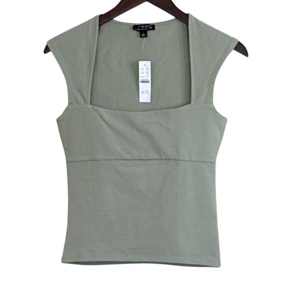 J. Crew Women's Squareneck Cap Sleeve Stretch Top Green Size Small NWT - Picture 1 of 9